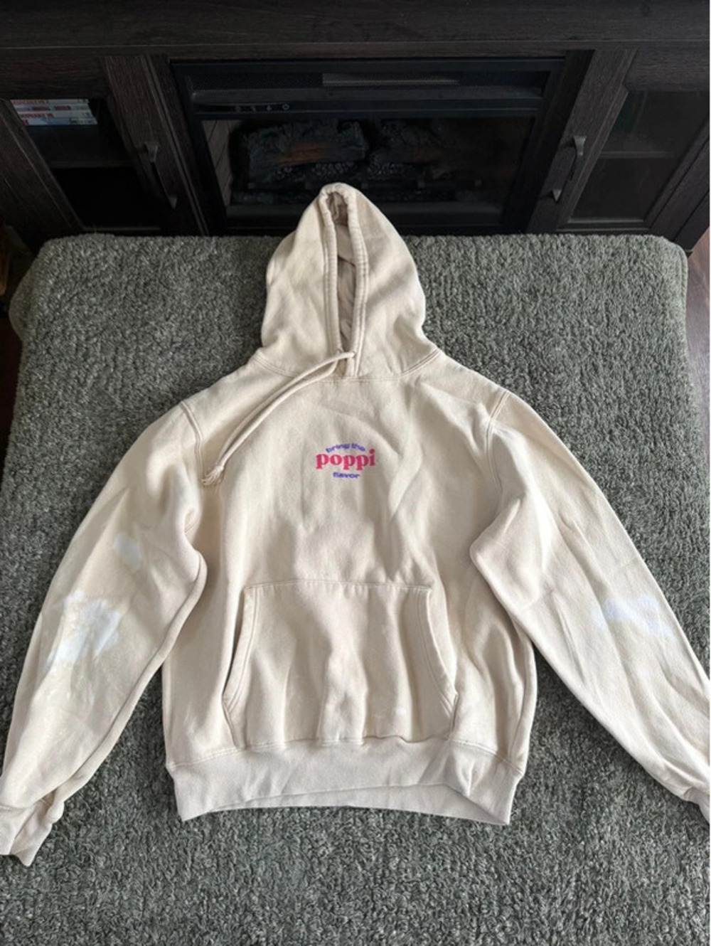 Poppi Bring the Flavor Hoodie Sweatshirt Medium Cream Color